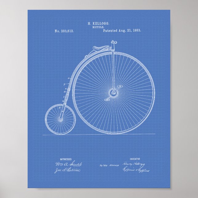Vintage Bicycle 1883 Patent Art - Blueprint Poster (Front)