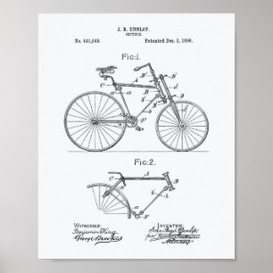 Vintage Bicycle 1890 Patent Art - White Paper Poster