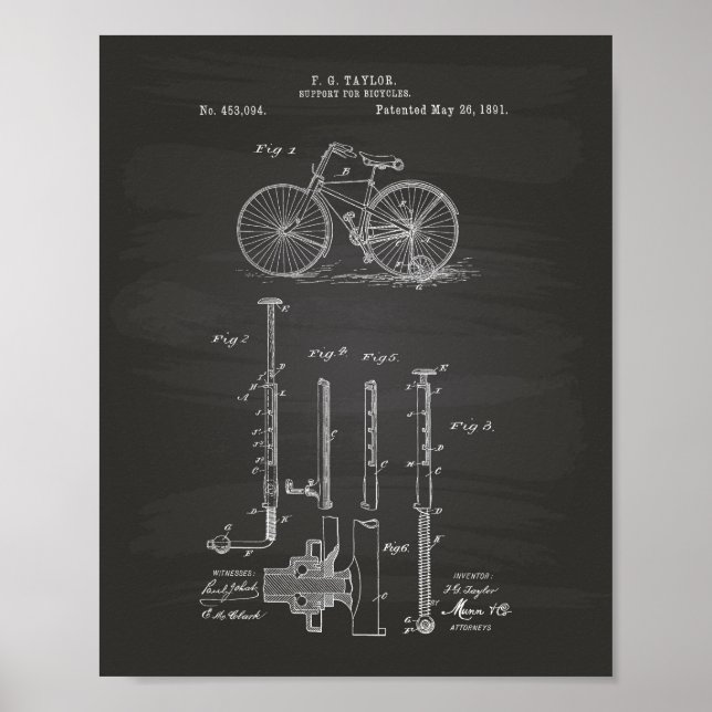 Vintage Bicycle 1891 Patent Art Chalkboard Poster (Front)