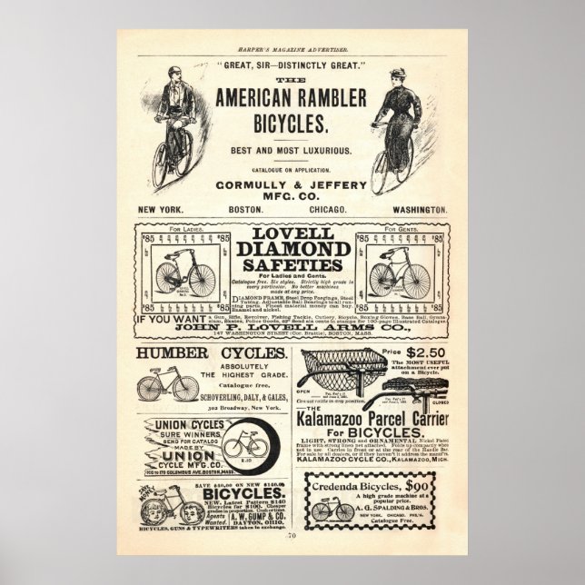 Vintage Bicycle Ads from 1892 Poster (Front)
