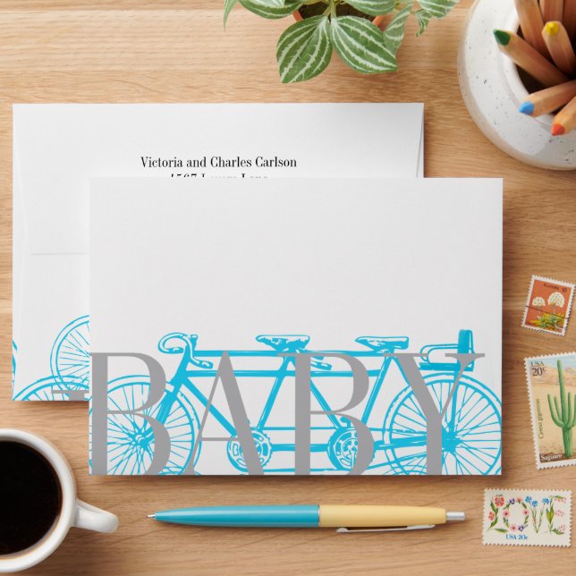 Vintage Bicycle Baby Boy Shower Invitations Envelope (Desk)