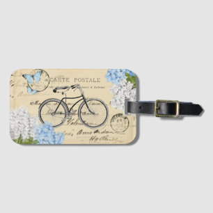 Vintage Bicycle Blue Hydrangea Paris Luggage Tag
