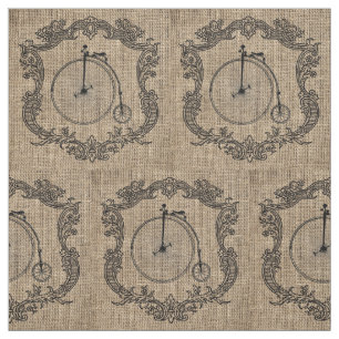 Vintage Bicycle Burlap Fabric