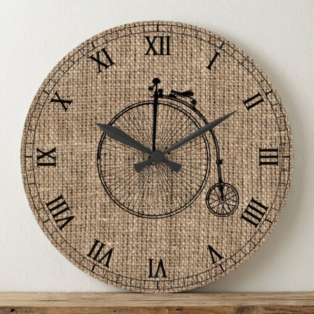Vintage Bicycle Burlap Large Clock (Creator Uploaded)