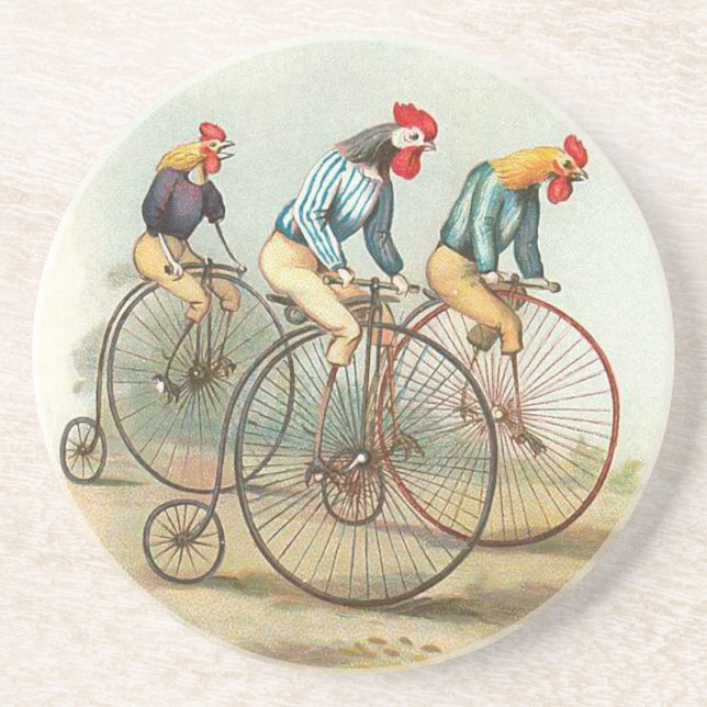 Vintage Bicycle Chickens Coaster (Front)