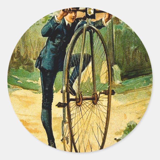 Vintage Bicycle Christmas Card Classic Round Sticker (Front)