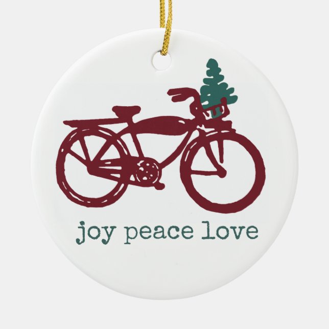 Vintage bicycle & Christmas tree design Ceramic Ornament (Front)