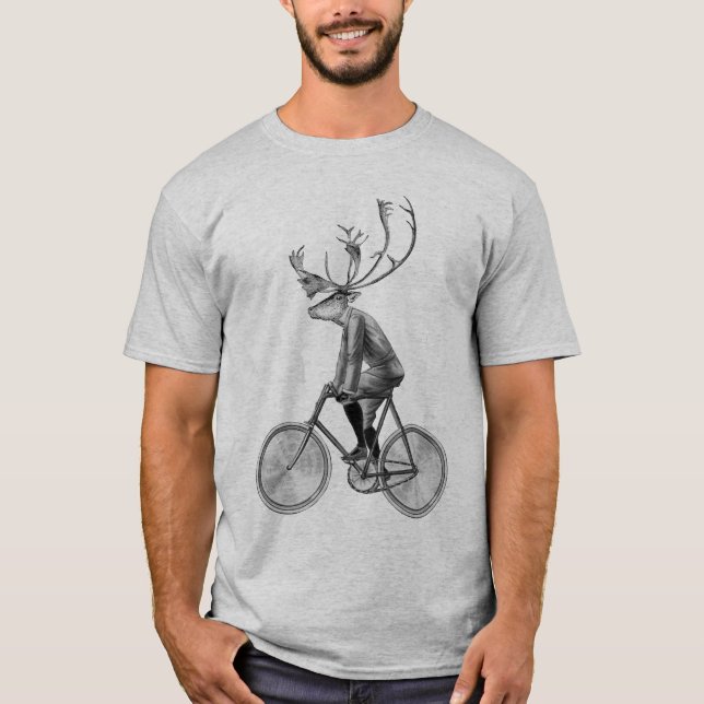 Vintage Bicycle Deer Elk Riding Bike T-Shirt (Front)