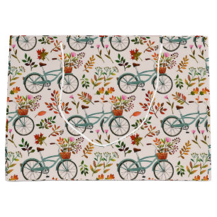 Vintage Bicycle Floral Gift Bag Elegant Autumn