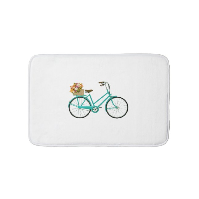 Vintage Bicycle Flower Basket Turquoise Bath Mat (Front)