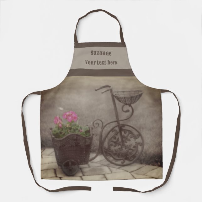 Vintage Bicycle Flower Holder Personalized Apron (Front)