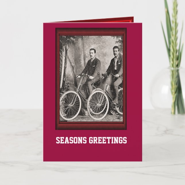 Vintage Bicycle Gentlemen on bicycles Holiday Card (Front)