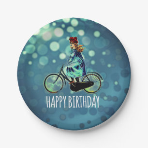 Vintage Bicycle girl - Birthday Paper Plate