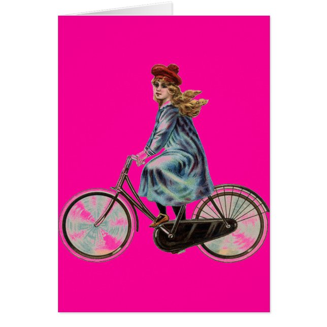 Vintage Bicycle girl in neon pink (Front)