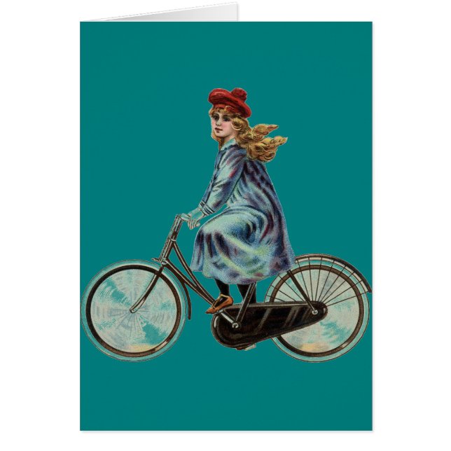 Vintage Bicycle girl in  solid teal (Front)