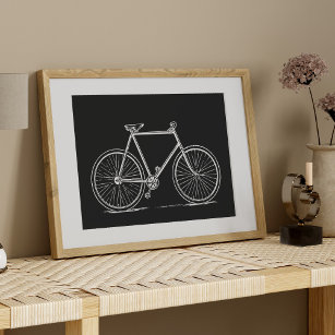 Vintage Bicycle Illustration in Black and White    Poster