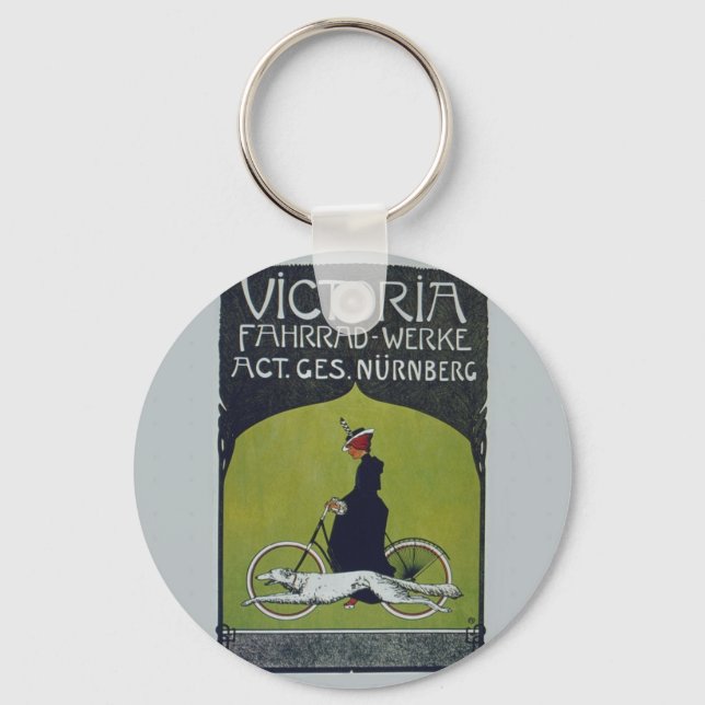 Vintage Bicycle Lady & Dog Keychain (Front)