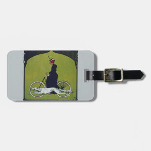 Vintage Bicycle Lady & Dog Luggage Tag