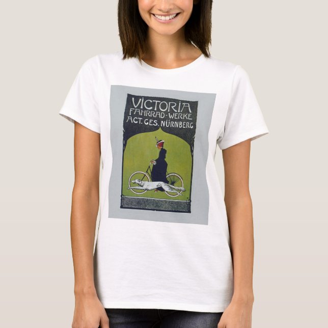 Vintage Bicycle Lady & Dog T-Shirt (Front)