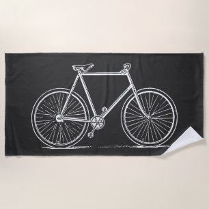 Vintage Bicycle Line Art Black White Minimalist  Beach Towel