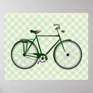 Vintage Bicycle on Green Retro Art Poster