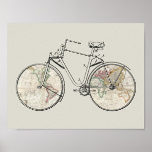 Vintage Bicycle Patent Art World Map Print