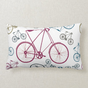 Vintage Bicycle Pattern Gifts for Cyclists Lumbar Pillow