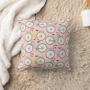 Vintage Bicycle Pattern Throw Pillow