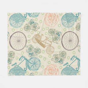 Vintage Bicycle Rose Pattern Fleece Blanket