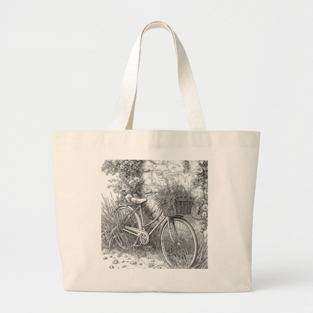 Vintage Bicycle & Roses Garden Tote Bag (Front)