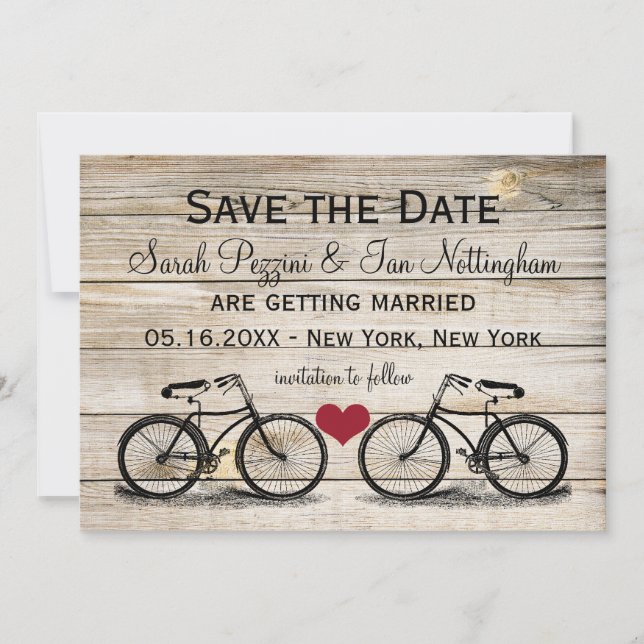 Vintage Bicycle Save the Date Wedding Cards (Front)