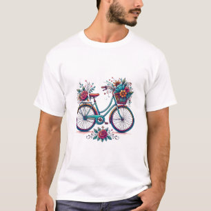 Vintage Bicycle T-Shirt - Floral Cycling Design