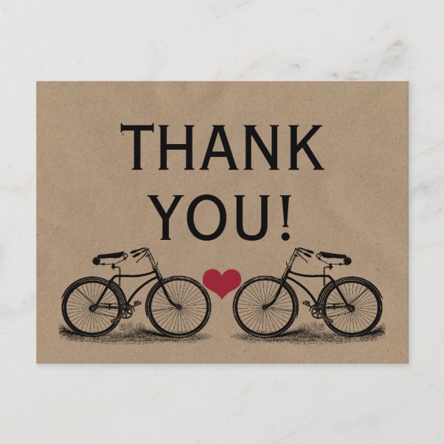 Vintage Bicycle Thank You Wedding Postcards (Front)