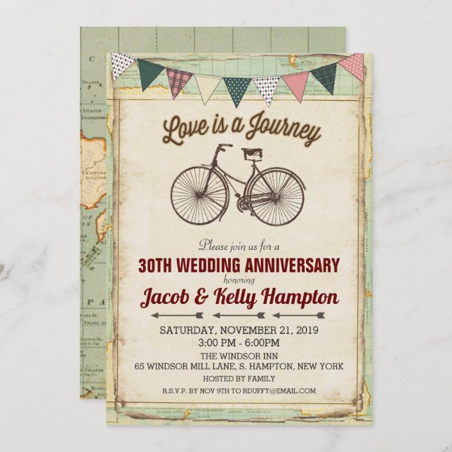 Vintage Bicycle Wedding Anniversary Invitation (Front/Back)