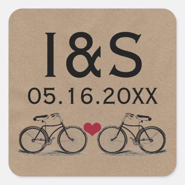 Vintage Bicycle Wedding Favour Stickers (Front)