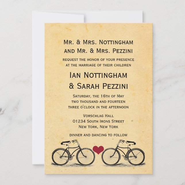 Vintage Bicycle Wedding Invitations (Front)