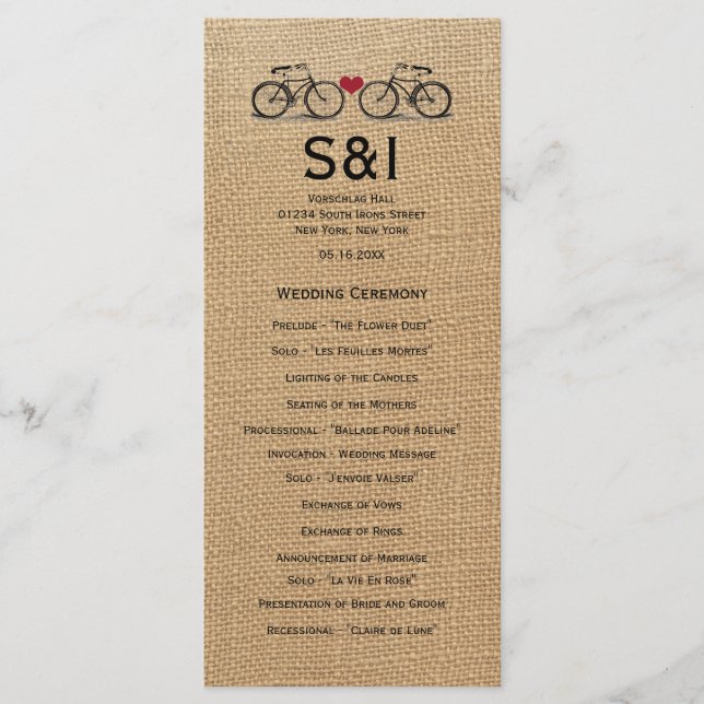 Vintage Bicycle Wedding Programs (Front)
