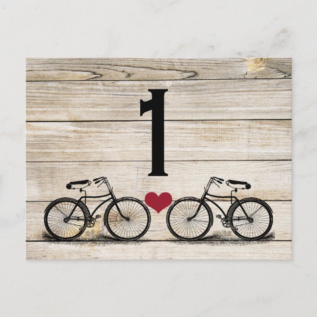 Vintage Bicycle Wedding Table Numbers Postcard (Front)