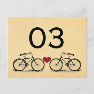 Vintage Bicycle Wedding Table Numbers Postcard