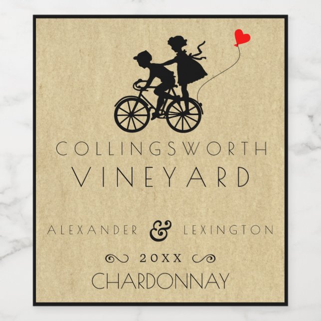 Vintage Bicycle Wedding Wine Label (Single Label)
