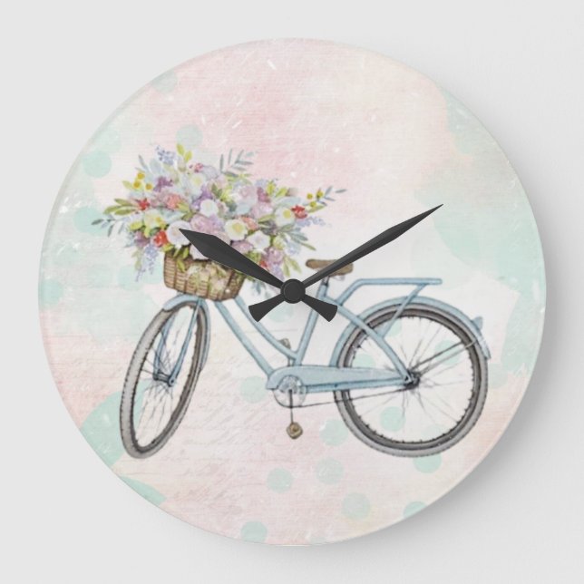 Vintage Bicycle with Basket Wall Clock (Front)