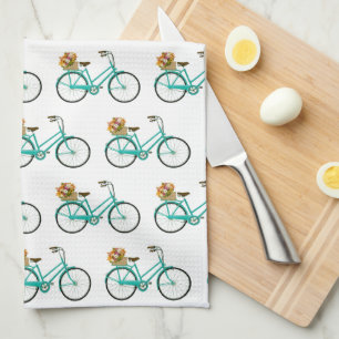 Vintage Bicycle with Flower Basket Art Kitchen Towel