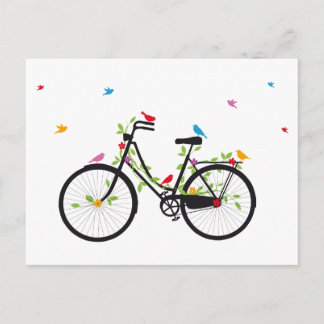 Vintage bicycle with flowers and birds postcard