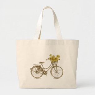 Vintage Bicycle With Sunflowers Basket Tote Bag