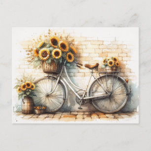 Vintage Bicycle with Watercolor Sunflowers Postcard