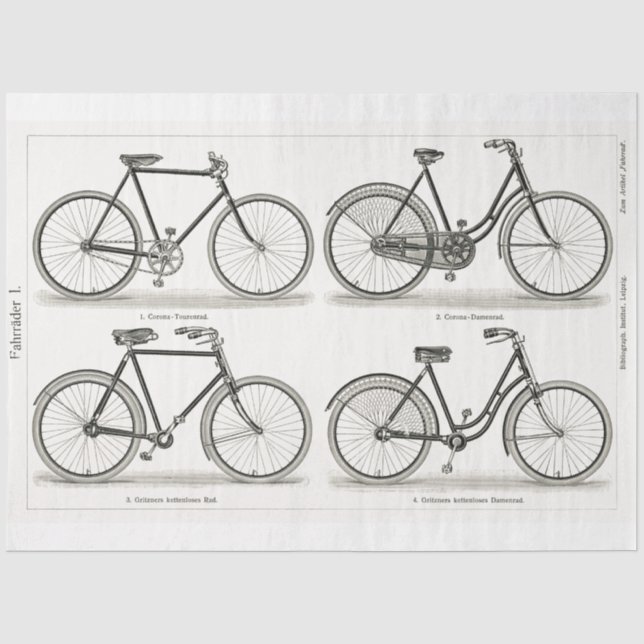 Vintage Bicycles Bikes Ephemera Decoupage Tissue Paper (Front)