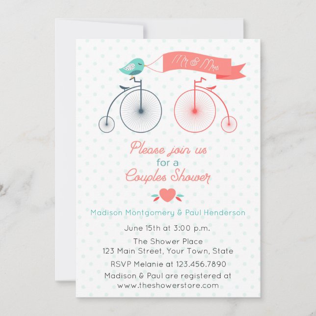 Vintage Bicycles Couple Bridal Shower Invitation (Front)