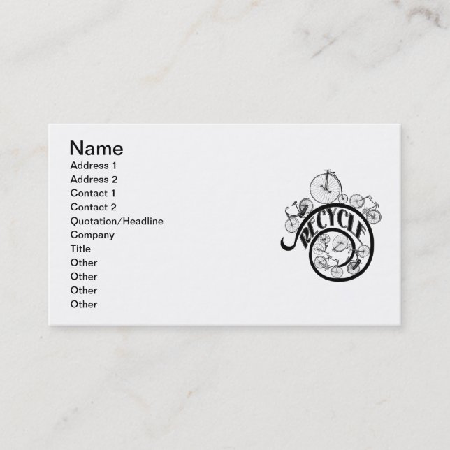 Vintage Bicycles Recycle Apparel and Gifts Business Card (Front)