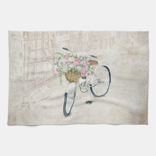 Vintage bicycles with roses basket kitchen towel