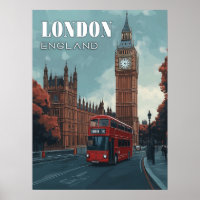 Vintage Big Ben Travel Poster - London, England